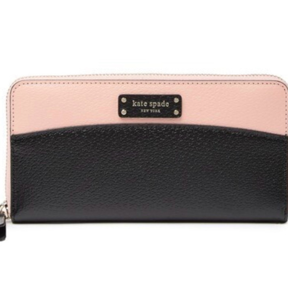 Kate Spade Black and Pink Wallet with Zip-Around Closure